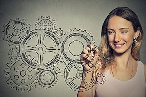 Woman with gear mechanism 